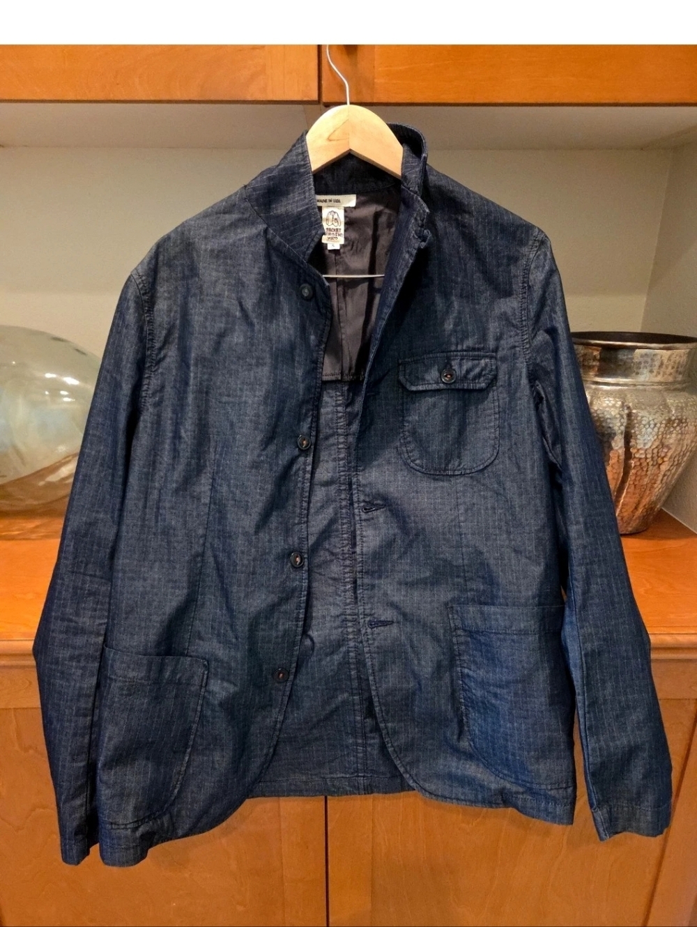 Hiroshi Kato Jacket The Screw Model Men's Lightweight Navy Striped Jacket.